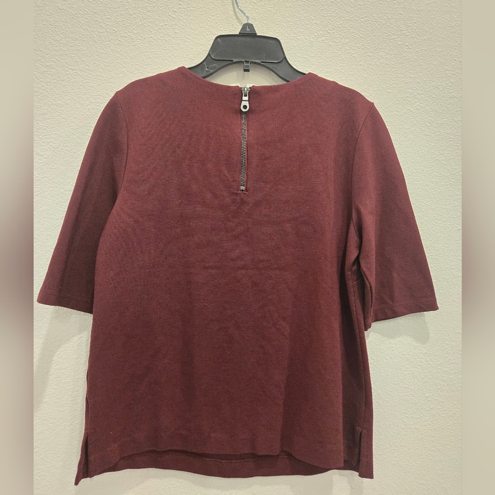 Liz Claiborne Burgundy Blouse with Embellished Neckline and 3/4 Sleeves - Picture 2 of 5